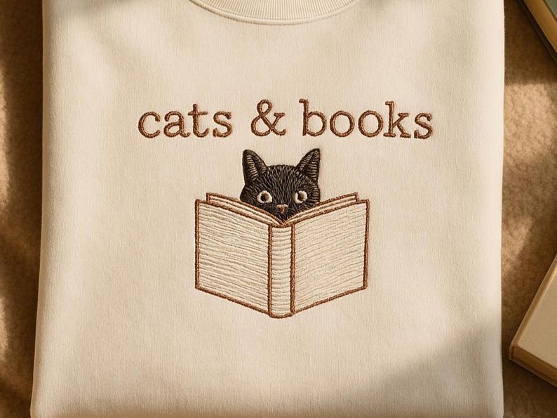 Embroidered Cats And Books Sweatshirt Book Lover Sweater Bookish Hoodie Reading Hoodie Gift For Cat Lover Bookish Cat Hoodie Librarian Sweatshirt 1760080369199.jpg