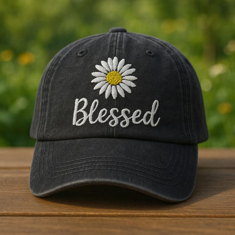 Blessed Embroidered Daisy Hat Washed Cotton Baseball Cap Vintage Adjustable Dad Cap Christian Faith Gift For Women And Men 1760086244931.jpg