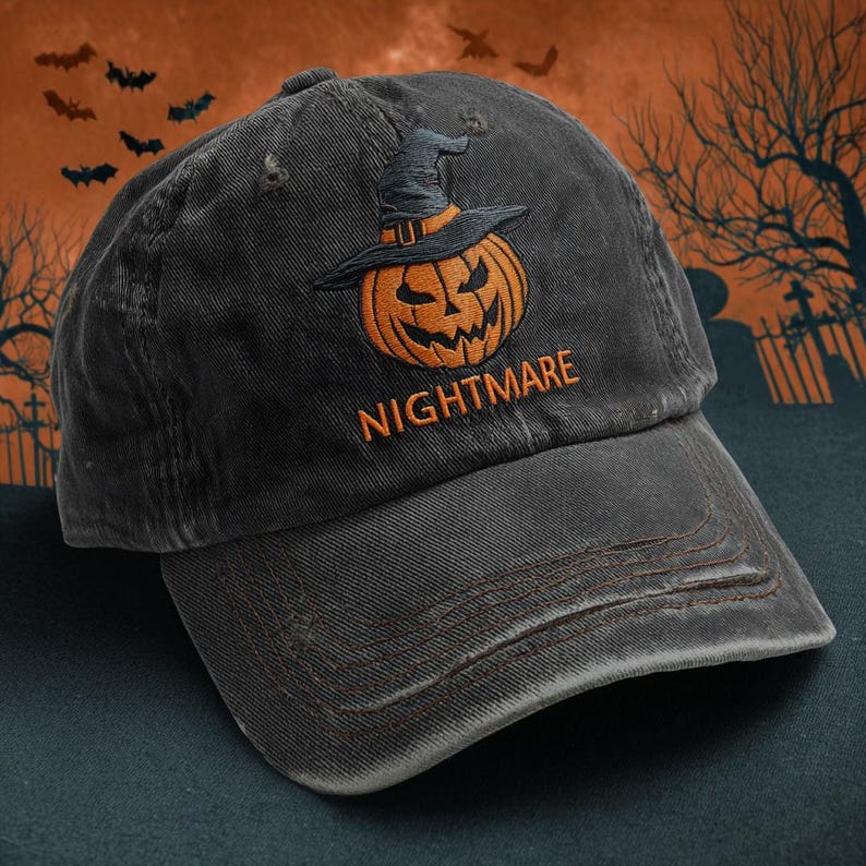 Nightmare Witch Pumpkin Hat Embroidered Scary Halloween Cap Gothic Horror Dad Hat Creepy Fall Gift Spooky Jack O Lantern 1760088237475.jpg