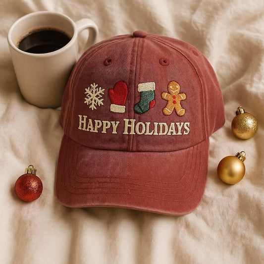Happy Holidays Embroidered Dad Cap Christmas Gingerbread Man Hat Cute Holiday Mitten Snow Flake Stocking Embroidered Gift 1760088980344.jpg