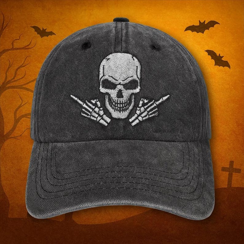 Skeleton Skull Middle Finger Embroidered Hat Embroidered Punk Rock Cap Rebellious Gothic Dad Hat Halloween Horror Gift Edgy Accessory 1760090001010.jpg