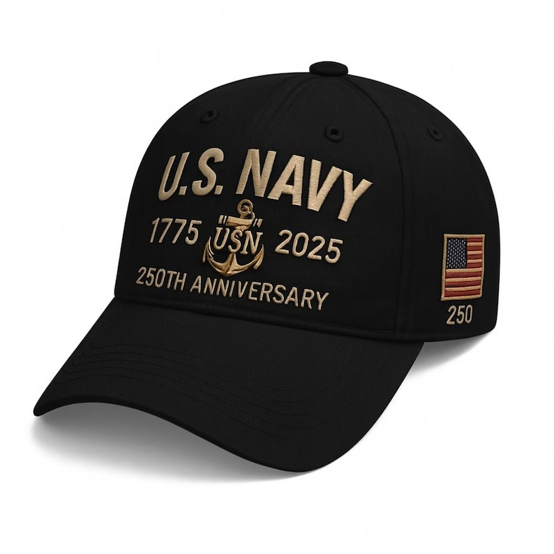 Navy Veteran 250th Anniversary Embroidered Trucker Hat 1760325376572.png