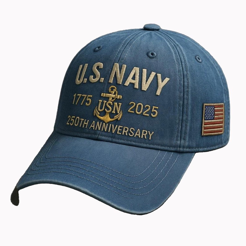 Navy Veteran 250th Anniversary Embroidered Trucker Hat 1760325376711.png