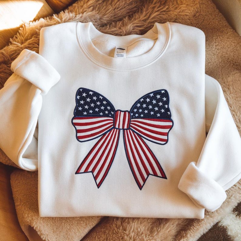 Usa Bow Embroidered Sweatshirt 4th Of July Red White Blue Bow Hoodie Cute America Summer Hoodie Independence Day America Patriotic Sweater 1760327954235.jpg