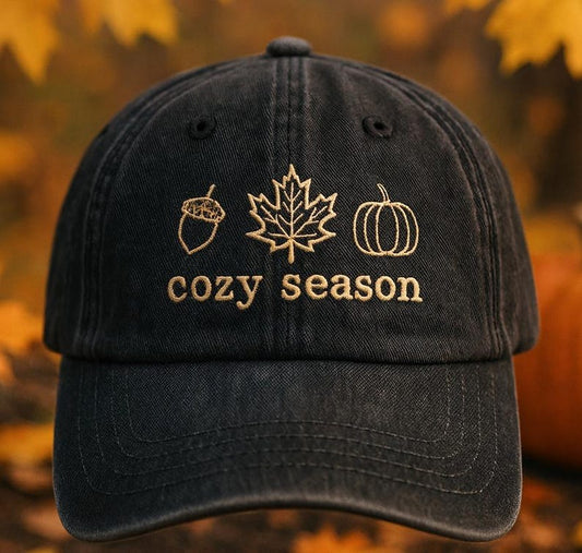 Custom Name Cozy Season Embroidered Baseball Cap Autumn Pumpkin Maple Leaf Acorn Vintage Washed Cotton Adjustable Dad Hat Rustic Fall Gift 1760329917275.jpg