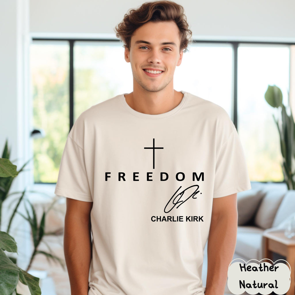 Freedom Charlie Kirk Signature T Shirt  Red Shirt Patriotic We Wear Red Charlie Kirk Birthday October 14 Memorial Shirt 1760407571137.jpg