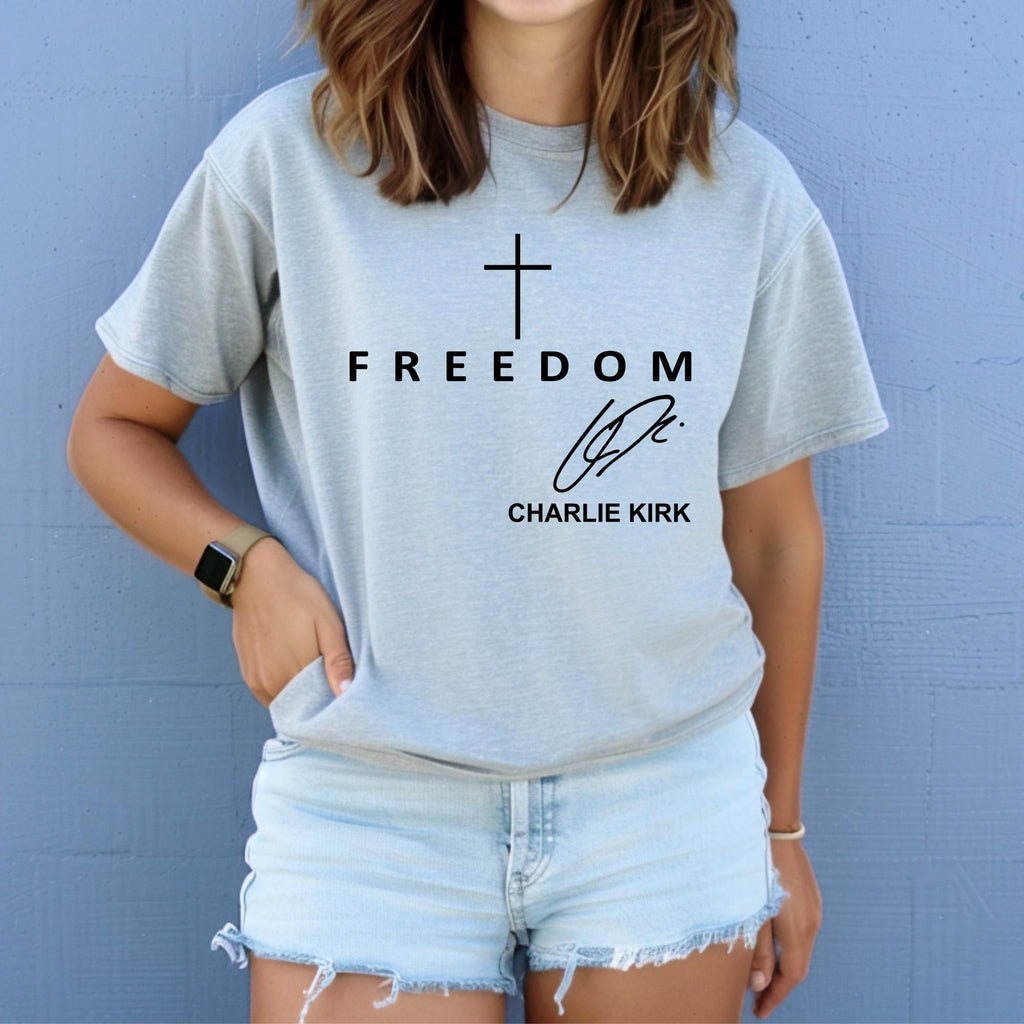 Freedom Charlie Kirk Signature T Shirt  Red Shirt Patriotic We Wear Red Charlie Kirk Birthday October 14 Memorial Shirt 1760407571145.jpg