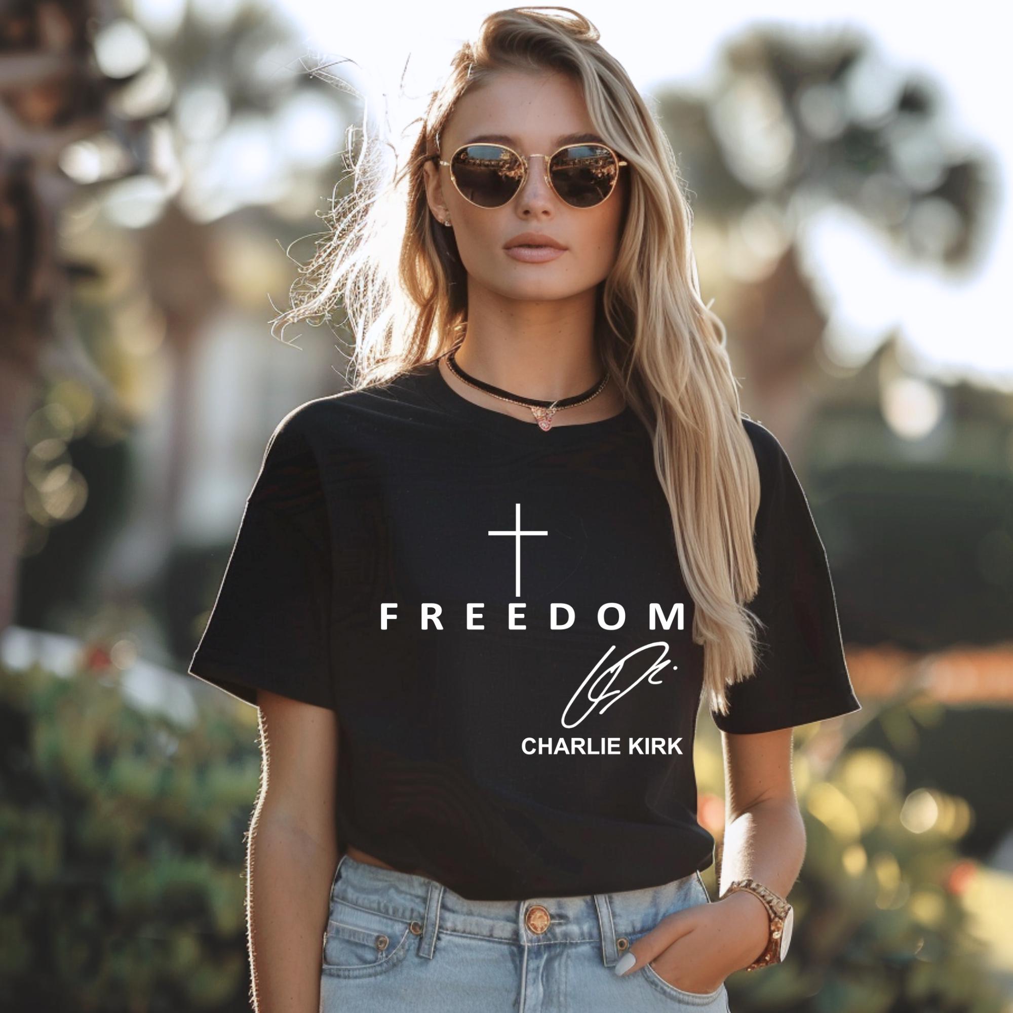 Freedom Charlie Kirk Signature T Shirt  Red Shirt Patriotic We Wear Red Charlie Kirk Birthday October 14 Memorial Shirt 1760407571190.jpg