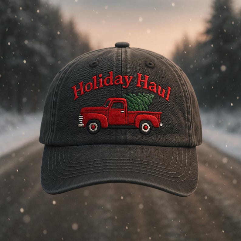 Holiday Haul Embroidered Hat Vintage Red Truck Christmas Tree Cap Festive Winter Baseball Cap Holiday Gift For Men Women Rustic Christmas Outfit Accessory 1760415027502.jpg