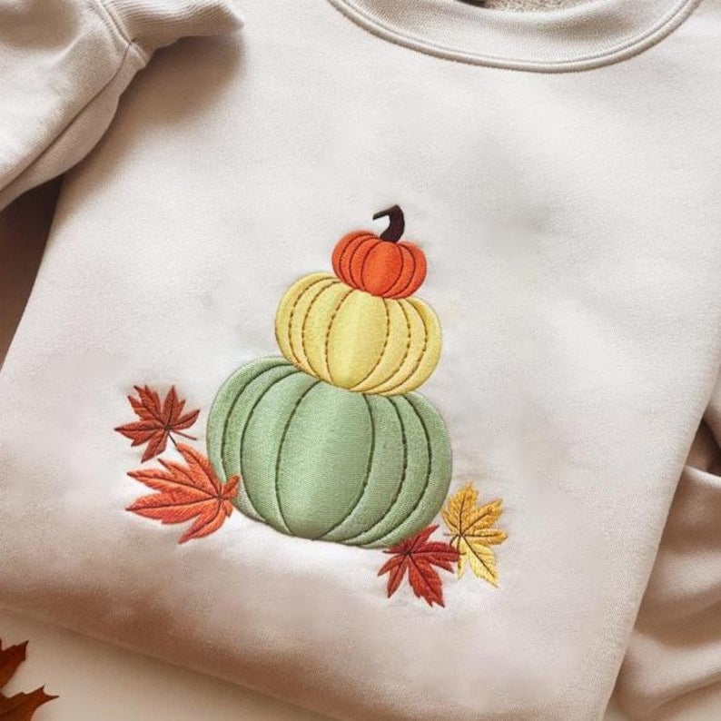 Embroidered Pumpkins Sweatshirt Cozy Halloween Hoodie Autumn Leaves Hoodie Autumn Sweatshirt Cute Fall Sweatshirt Thanksgiving Hoodie 1760433309518.jpg