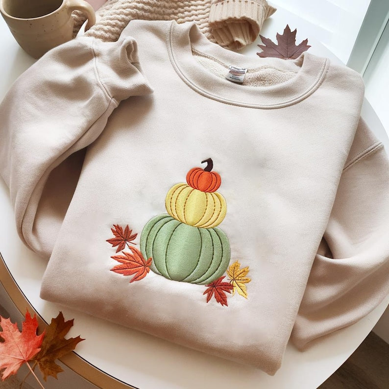 Embroidered Pumpkins Sweatshirt Cozy Halloween Hoodie Autumn Leaves Hoodie Autumn Sweatshirt Cute Fall Sweatshirt Thanksgiving Hoodie 1760433309527.jpg