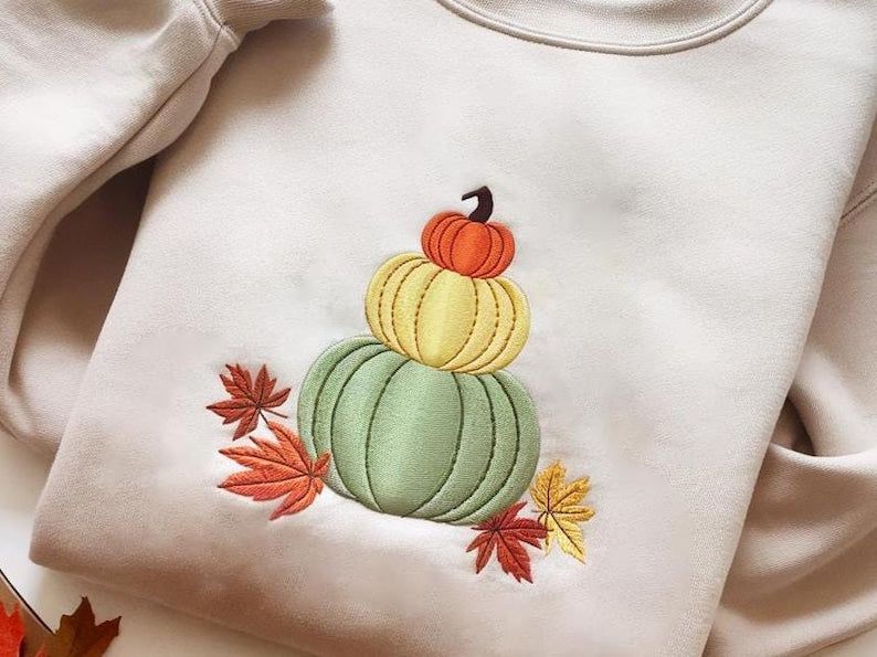 Embroidered Pumpkins Sweatshirt Cozy Halloween Hoodie Autumn Leaves Hoodie Autumn Sweatshirt Cute Fall Sweatshirt Thanksgiving Hoodie 1760433310116.jpg