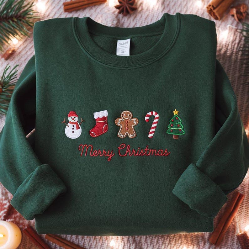 Embroidered Gingerbread Xmas Sweatshirt Embroidered Snowman Sweatshirt Embroidered Christmas Stock Sweatshirt Candy Cane Shirt Pine Tree 1760497109515.png