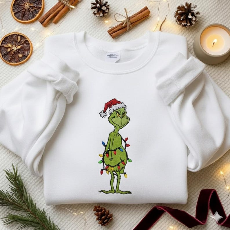 Embroidered Grinch Christmas Lights Sweatshirt Holiday Grinch Sweater Grinchmas Shirt Grinch Santa Xmas Shirt Merry Christmas 2025 Shirt 1760498446721.png