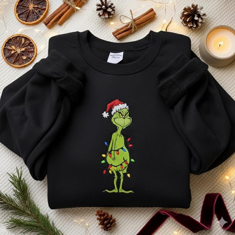 Embroidered Grinch Christmas Lights Sweatshirt Holiday Grinch Sweater Grinchmas Shirt Grinch Santa Xmas Shirt Merry Christmas 2025 Shirt 1760498446726.png