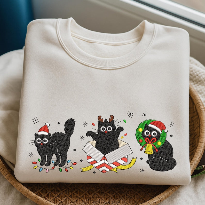 Christmas Black Cat Embroidered Sweatshirt Cute Cat Embroidered Hoodie Cat Lover Gift Merry Christmas Hoodie Christmas Gift 1760502802930.jpg