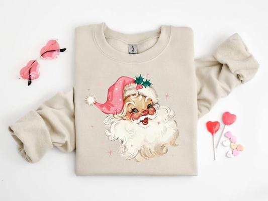Pink Santa Retro Christmas T Shirts Sweatshirts For Women Pink Christmas Matching Family Sweaters Pink Vintage Holiday Crewneck Group Party 1760516756830.png
