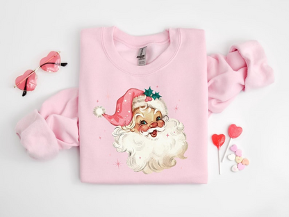 Pink Santa Retro Christmas T Shirts Sweatshirts For Women Pink Christmas Matching Family Sweaters Pink Vintage Holiday Crewneck Group Party 1760516756878.png
