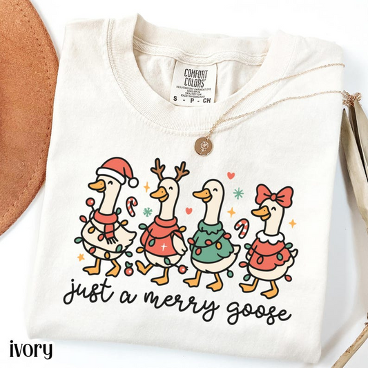 Christmas Comfort Colors Goose Shirt Funny Holiday Santa Lights Tshirt Festive Jolly Goose Tee Merry Christmas Shirt Just A Merry Goose Tee 1760516964509.png