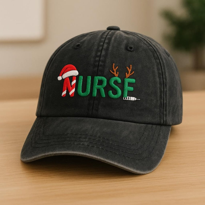 Christmas Nurse Hat Embroidery Holiday Washed Black Cap With Festive Medical Icons Cute Gift For Nurses 1760518119220.jpg
