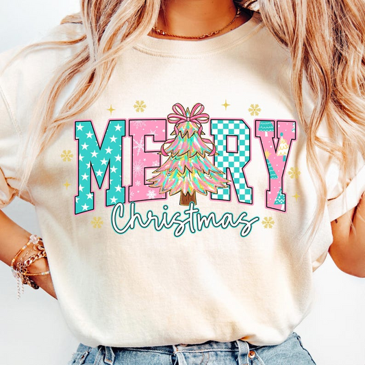 Merry Christmas Coquette Png Retro Pink Christmas Tree Png Preppy Christmas Shirt Design Merry And Bright Png Checkered Xmas Sublimation 1760518521321.png