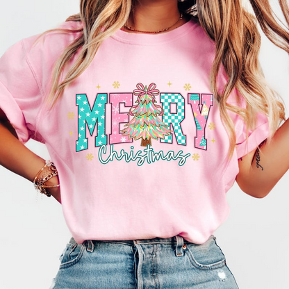Merry Christmas Coquette Png Retro Pink Christmas Tree Png Preppy Christmas Shirt Design Merry And Bright Png Checkered Xmas Sublimation 1760518521370.png