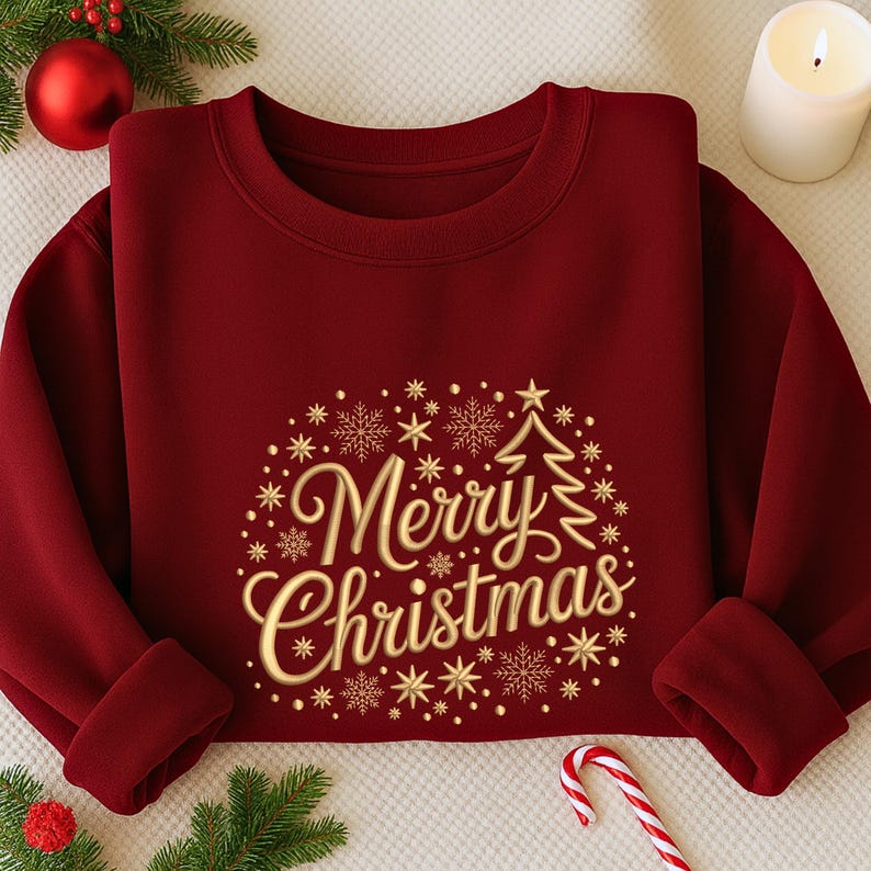 Merry Christmas Embroidered Sweatshirt Christmas Snow And Tree Embroidered Sweatshirt Christmas Night Hoodie Winter Season Gift 1760581629406.jpg