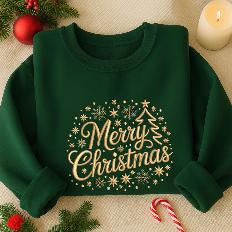 Merry Christmas Embroidered Sweatshirt Christmas Snow And Tree Embroidered Sweatshirt Christmas Night Hoodie Winter Season Gift 1760581629492.jpg