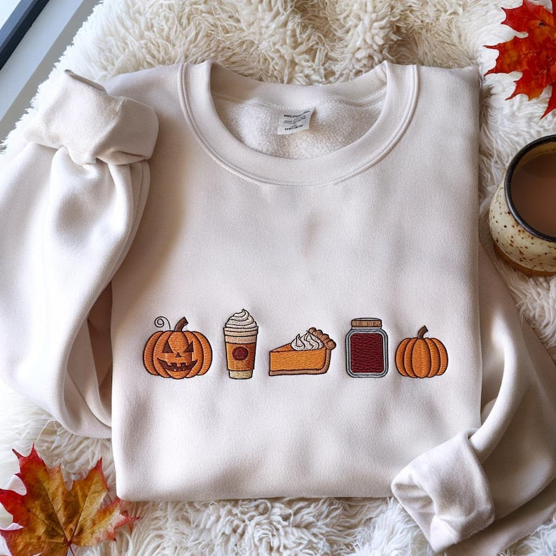 Pumpkin Spice Embroidered Sweatshirt Fall Latte Pie Hoodie Autumn Pumpkin Embroidery Sweatshirt Thanksgiving Cozy Hoodie Pumpkin Sweater 1760583161571.jpg