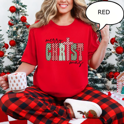 Comfort Colors Merry Christmas T Shirt Checkered Christmas Shirt Christian Xmas Shirt Christian Xmas Gift 1760584606521.png