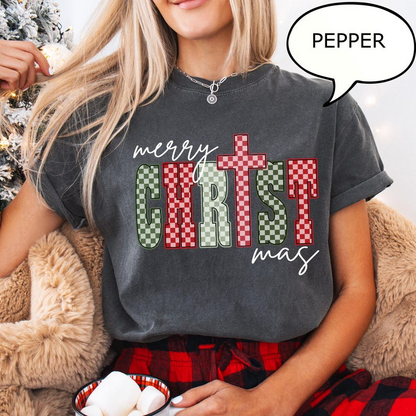 Comfort Colors Merry Christmas T Shirt Checkered Christmas Shirt Christian Xmas Shirt Christian Xmas Gift 1760584606751.png