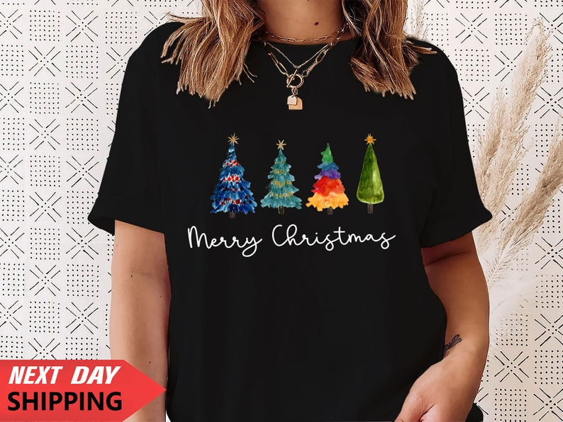 Merry Christmas Reindeer T Shirt Santa Hat  Christmas Tree Vintage Family Holiday Xmas Elf Costume Colourful Tree 3tsrt 1760587152490.png