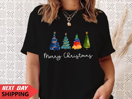 Merry Christmas Reindeer T Shirt Santa Hat  Christmas Tree Vintage Family Holiday Xmas Elf Costume Colourful Tree 3tsrt 1760587152490.png