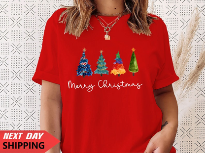 Merry Christmas Reindeer T Shirt Santa Hat  Christmas Tree Vintage Family Holiday Xmas Elf Costume Colourful Tree 3tsrt 1760587152529.png