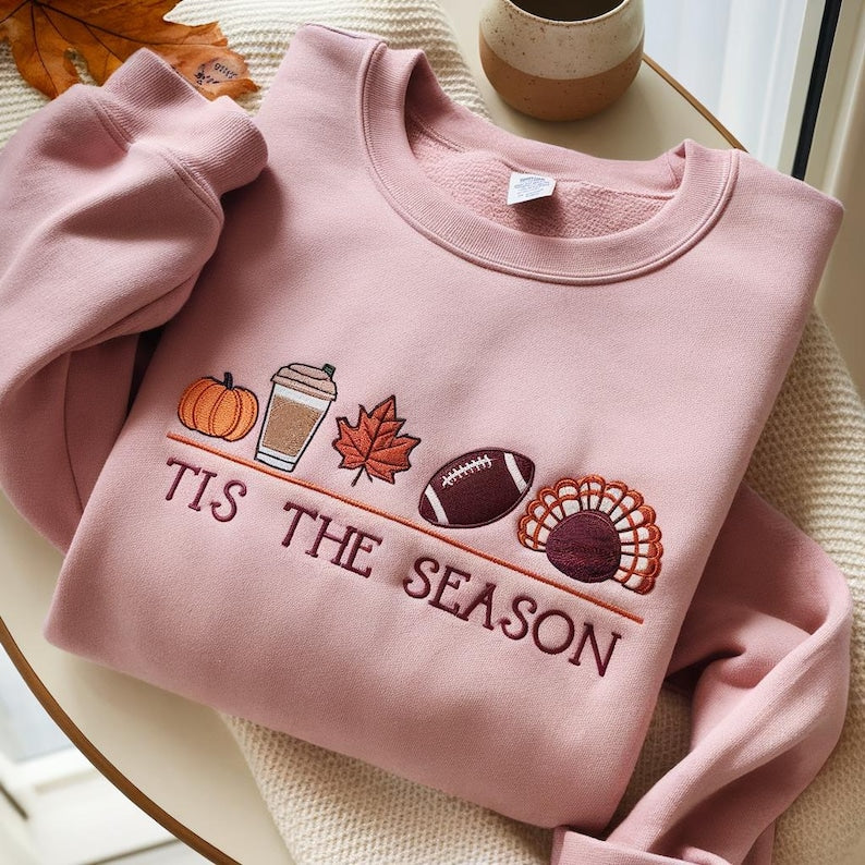 Embroidered Tis The Season Sweatshirt Thanksgiving Sweater Fall Hoodie Thanksgiving Turkey Hoodie Embroidered Turkey Sweatshirt 1760588467265.jpg