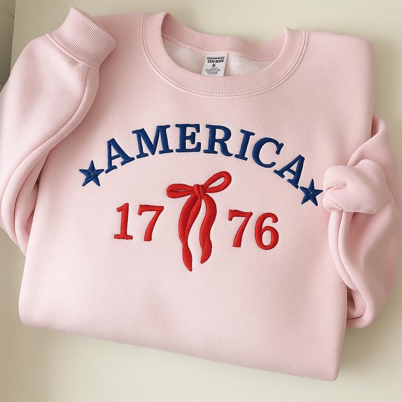 Embroidered Coquette Bow 1776 Crewneck Sweatshirt Cute America Independence Day 4th Of July Hoodie Patriotic Cute Sweater 4th Of July Sweatshirt 1760685017813.jpg