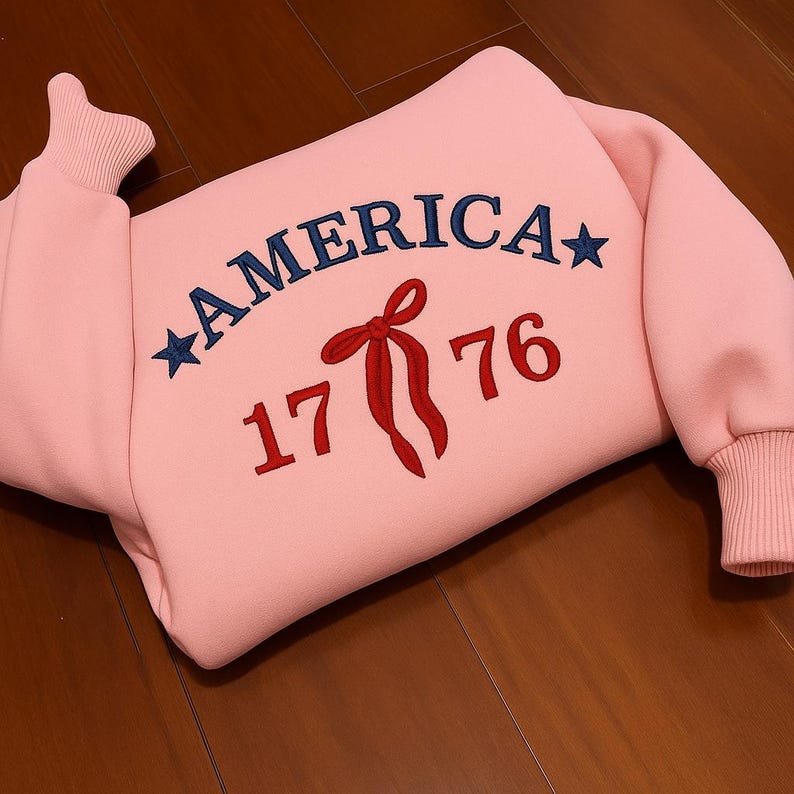 Embroidered Coquette Bow 1776 Crewneck Sweatshirt Cute America Independence Day 4th Of July Hoodie Patriotic Cute Sweater 4th Of July Sweatshirt 1760685017862.jpg