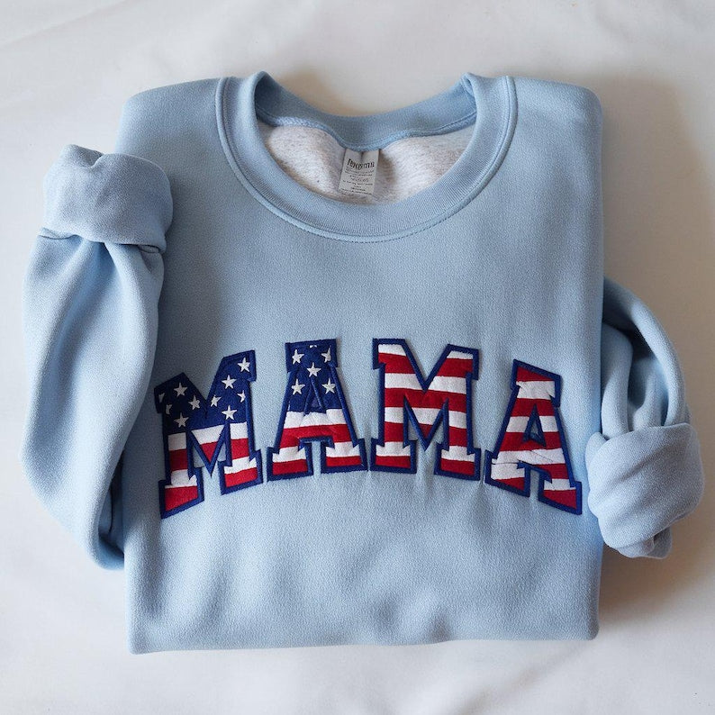 American Flag Mama Embroidered Sweatshirt Mama Usa Flag Hoodie Patriotic Mama Sweater New Mama Gift 4th Of July Sweatshirt Mothers Day Hoodie 1760694357351.jpg