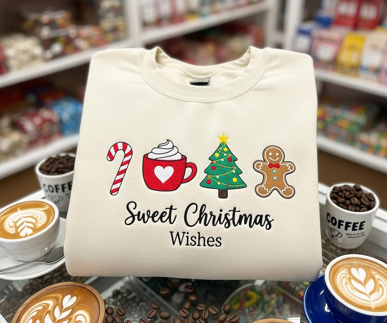 Sweet Christmas Wishes Sweatshirt Cute Embroidered Holiday Sweater Gingerbread Cozy Christmas Gift For Her Festive Winter Hoodie 1760946327742.jpg
