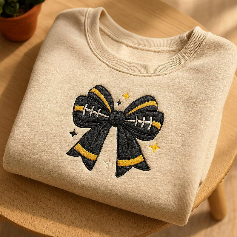 Steelers Football Coquette Bow Embroidered Sweatshirt Pittsburgh Game Day Hoodie Cute Football Mom Sweater Trendy Coquette Style Fan Hoodie Sports Gift 1761013978716.jpg