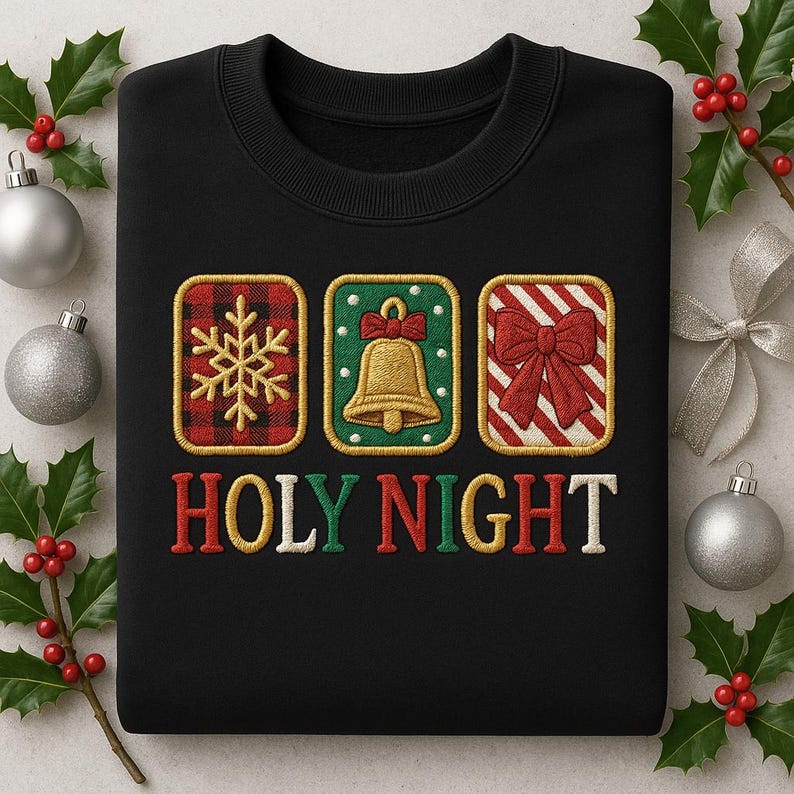 Embroidered Holy Night Cookie Sweatshirt Christmas Quilt Block Hoodie Religious Gift Traditional Holiday Sweater 1761033683569.jpg