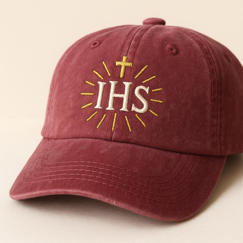 Ihs Christogram Embroidered Dad Cap Religious Catholic Gift Jesus Sunburst Hat Christian Faith Baseball Cap Washed Cap 1761100982305.jpg