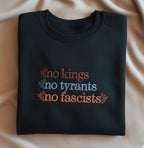 Embroidered No Kings In America Sweatshirt Anti Fascism Hoodie No Tyrants Sweatshirt Anti Trump Sweater Rejecting Kings Protest Hoodie 1761123532207.jpg