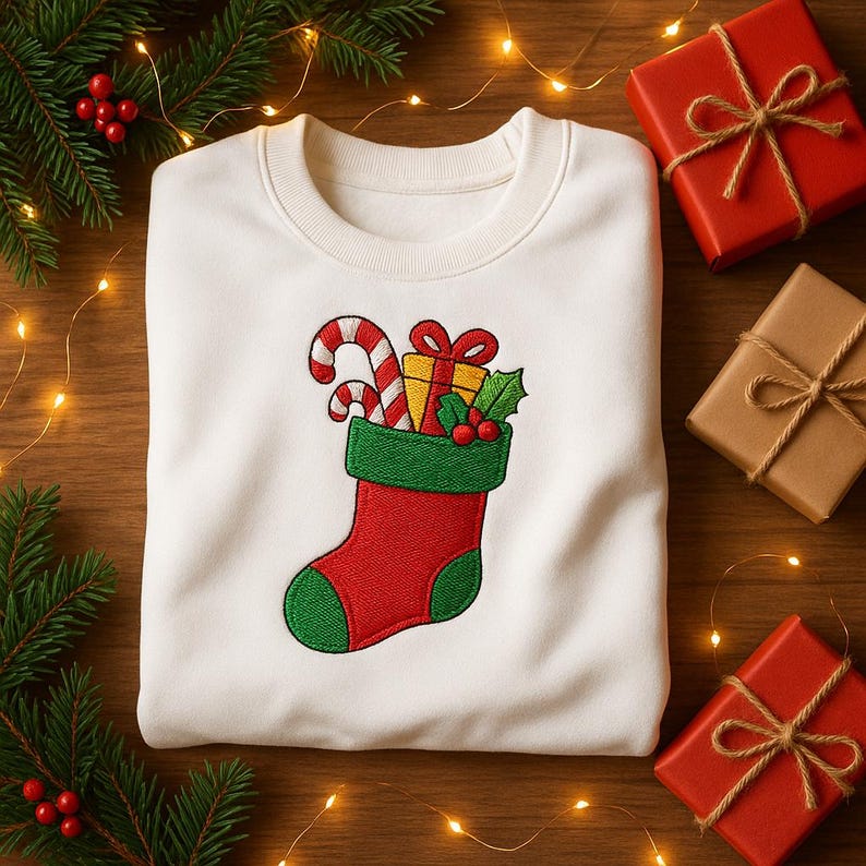 Embroidered Christmas Stocking Sweatshirt Festive Holiday Crewneck Cozy Xmas Gift For Her Cute Christmas Hoodie 1761186084387.jpg