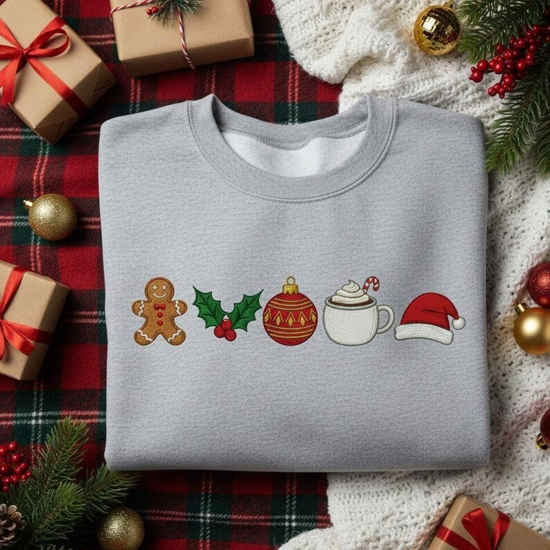 Christmas Embroidered Sweatshirt Cute Gingerbread Cocoa Ornament Holly Santa Hat Sweater Cozy Holiday Hoodie Winter Festive Outfit Gift 1761191214508.jpg
