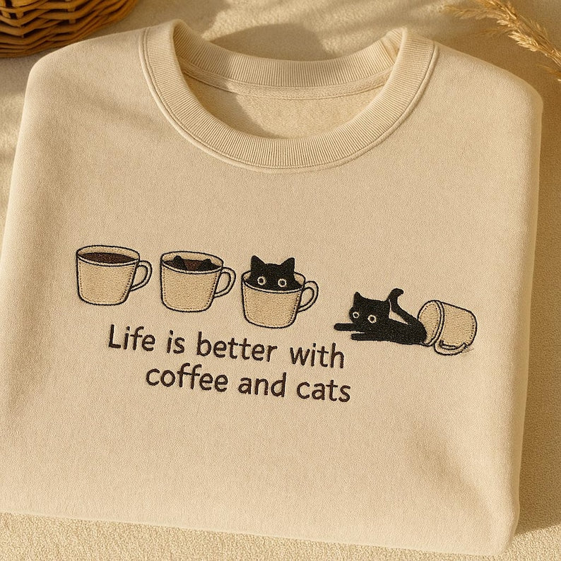 Life Is Better With Coffee And Cats Embroidered Sweatshirt Funny Cat Mom Hoodie Cat Lover Gift Coffee Lover Sweater Trendy Cat Outfit 1761192388240.jpg