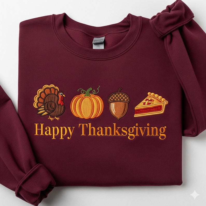Happy Thanksgiving Embroidered Sweatshirt Fall Holiday Hoodie Thanksgiving Outfit Turkey Day Sweater Autumn Pumpkin Pie Gift 1761212935759.jpg