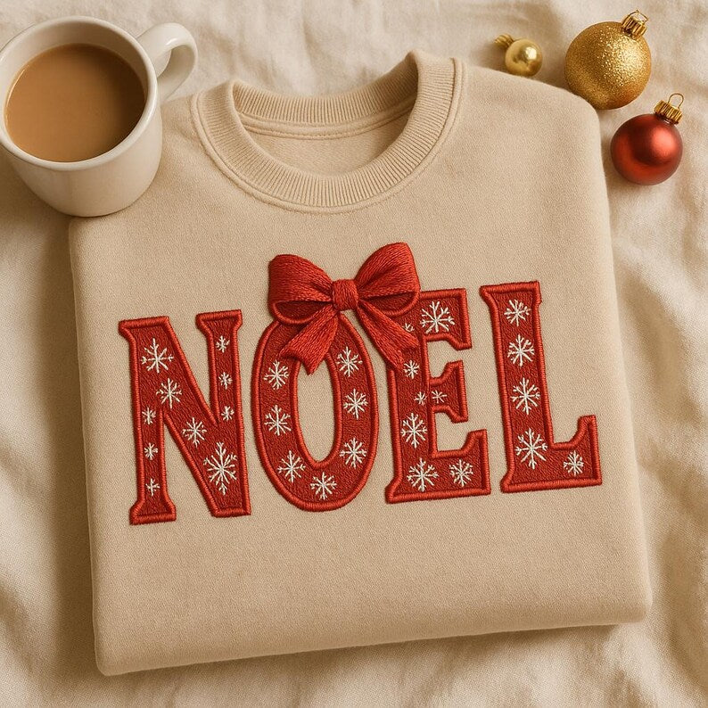 Embroidered Noel Sweatshirt Merry Christmas Sweater Festive Winter Hoodie Holiday Season Apparel Cute Xmas Gift For Her Noel Bow Hoodie 1761270876319.jpg