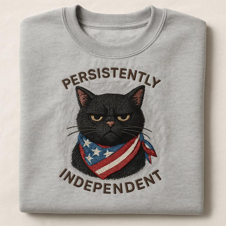 Persistently Independent Embroidered Sweatshirt Grumpy Patriotic Cat Hoodie American Flag Bandana Sweater Cat Lover Gift Independence Day 1761274215564.jpg