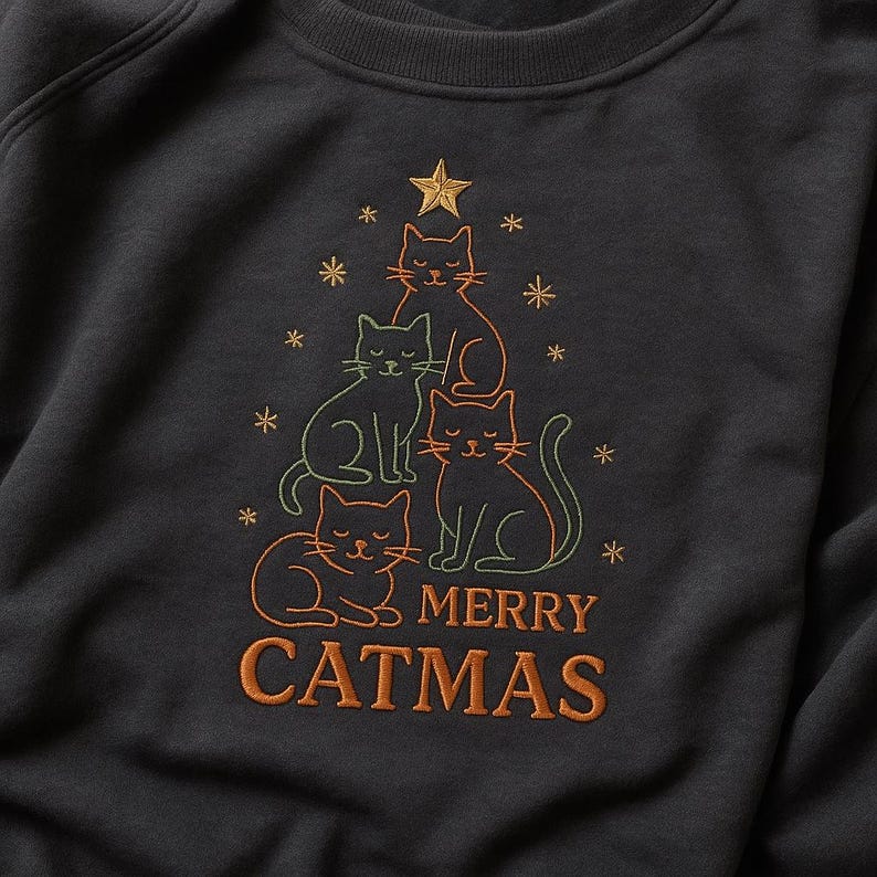 Merry Catmas Embroidered Sweatshirt Minimalist Cat Christmas Tree Cute Cat Mom Hoodie Xmas Cat Lover Crewneck Holiday Pet Gift 1761275094575.jpg